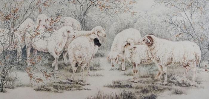 雍容华贵的美女画家张秀萍老师工笔羊技法步骤图