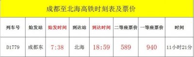 ​成都至北海高铁时刻表