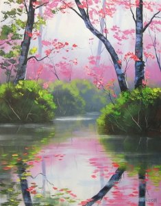 ​简单易学的风景油画作品，非常适合零基础学习，水粉颜料也可以画